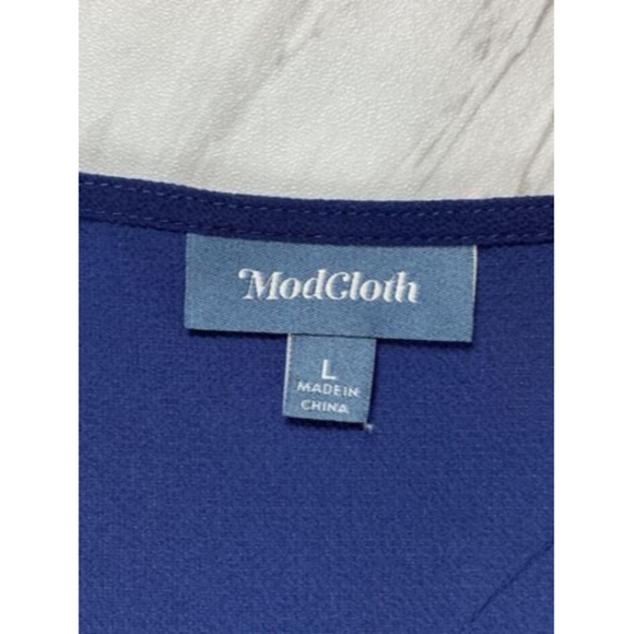 NWOT ModCloth Balloon Sleeve Blue Blouse Top V-neck Pullover Size Large - Picture 6 of 10